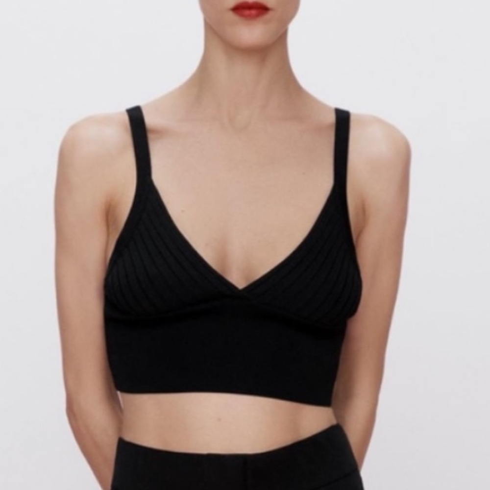 ZARA strap crop top v-neck black size S